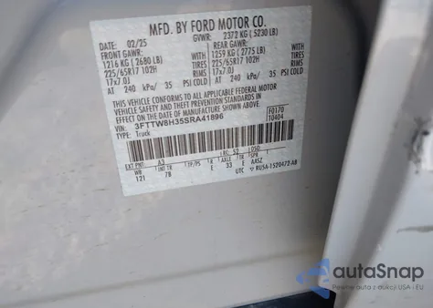 2025 Ford Maverick Xlt из США, поврежденный, VIN 3FTTW8H35SRA41896